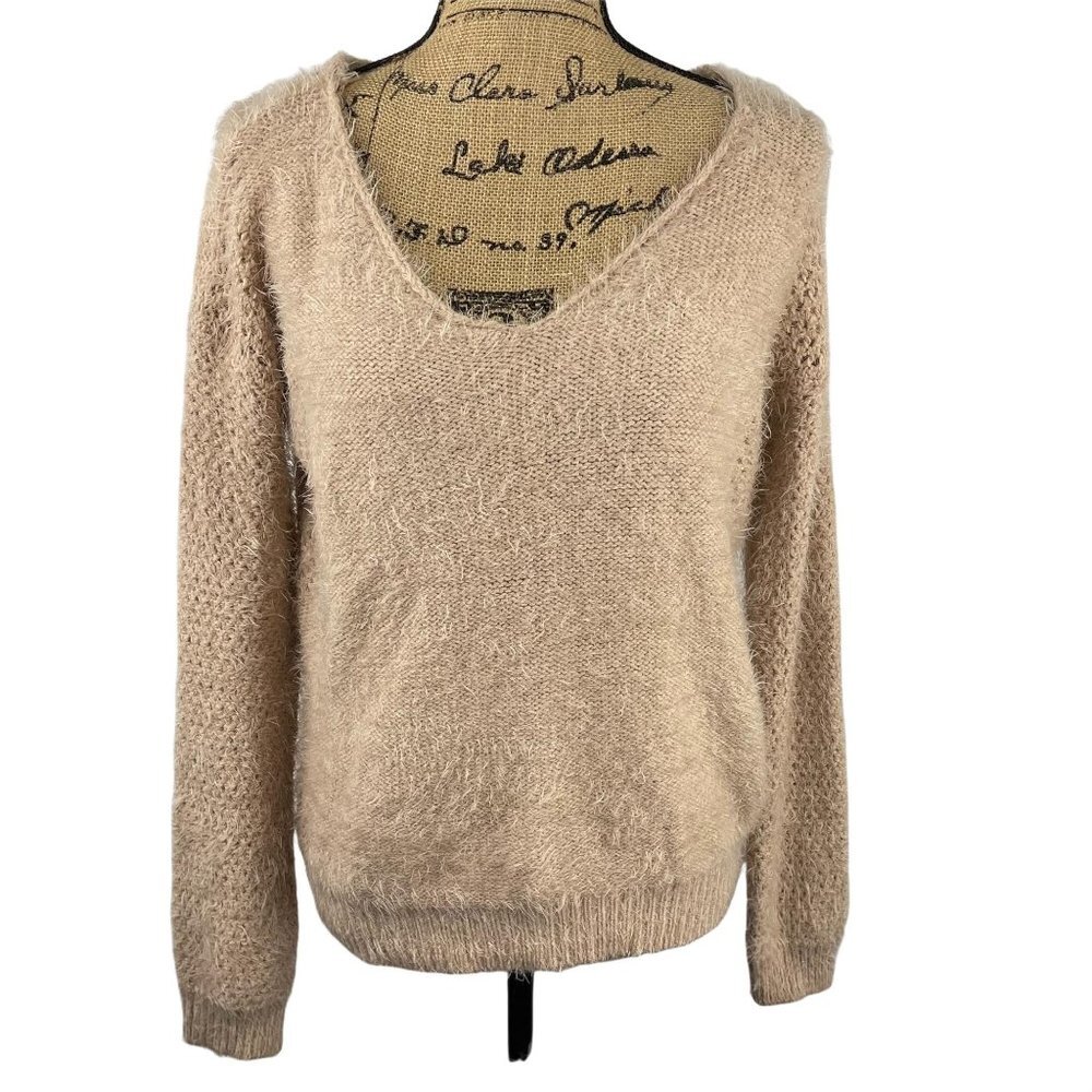 Papaya fuzzy pink sweater scoop neck size Large